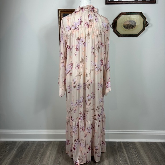 H&M Sheer Pink Floral Maxi Dress - SIZE XS Ruffle Feminine Boho Chiffon Prairie - Picture 5 of 7